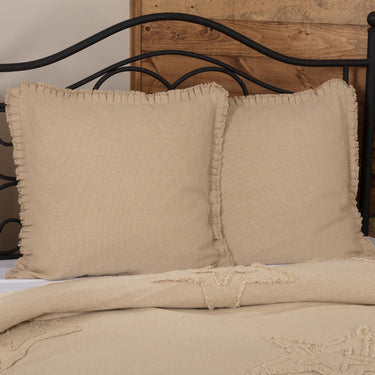 Burlap Vintage Fabric Euro Sham w/ Fringed Ruffle 26x26 VHC Brands - The Fox Decor
